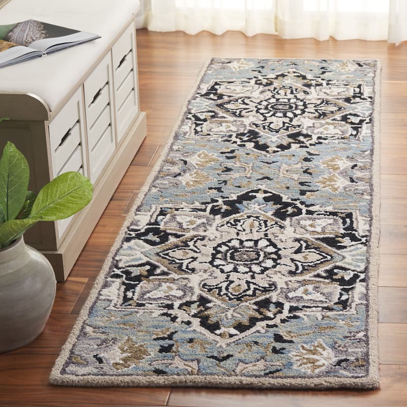 SAFAVIEH Handmade Aspen Rahima Boho Tribal Wool Rug - 2'3" x 8' Runner - Blue/Black