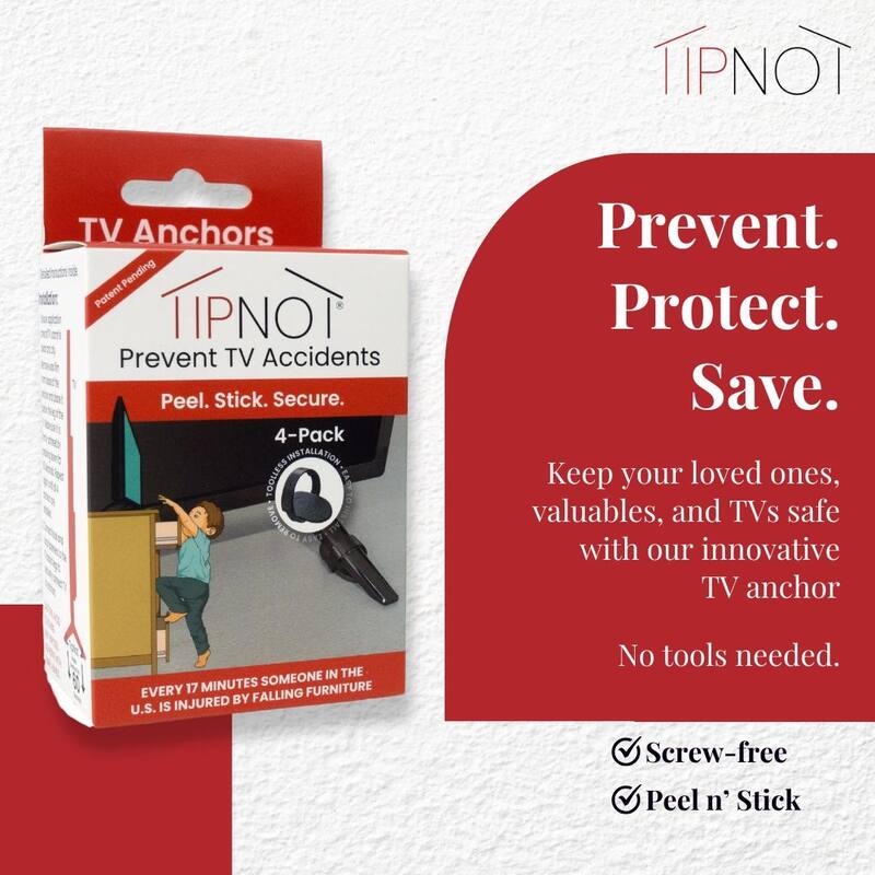 TipNot Adhesive Furniture Anchor, NoDrill, AntiTip, Holds Up to 300