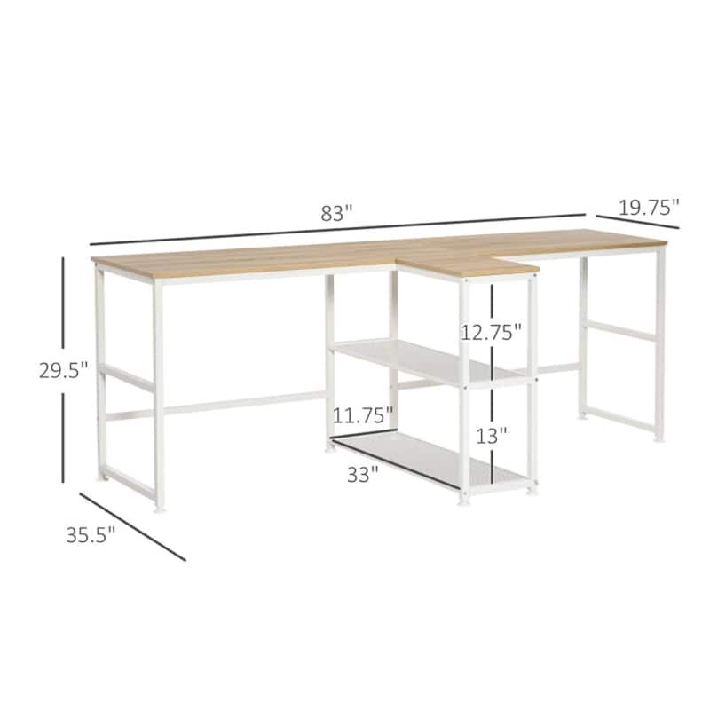 Double Workstation Desk with Storage Shelves Two Person Computer Table with Steel Frame for Home Office Study Room