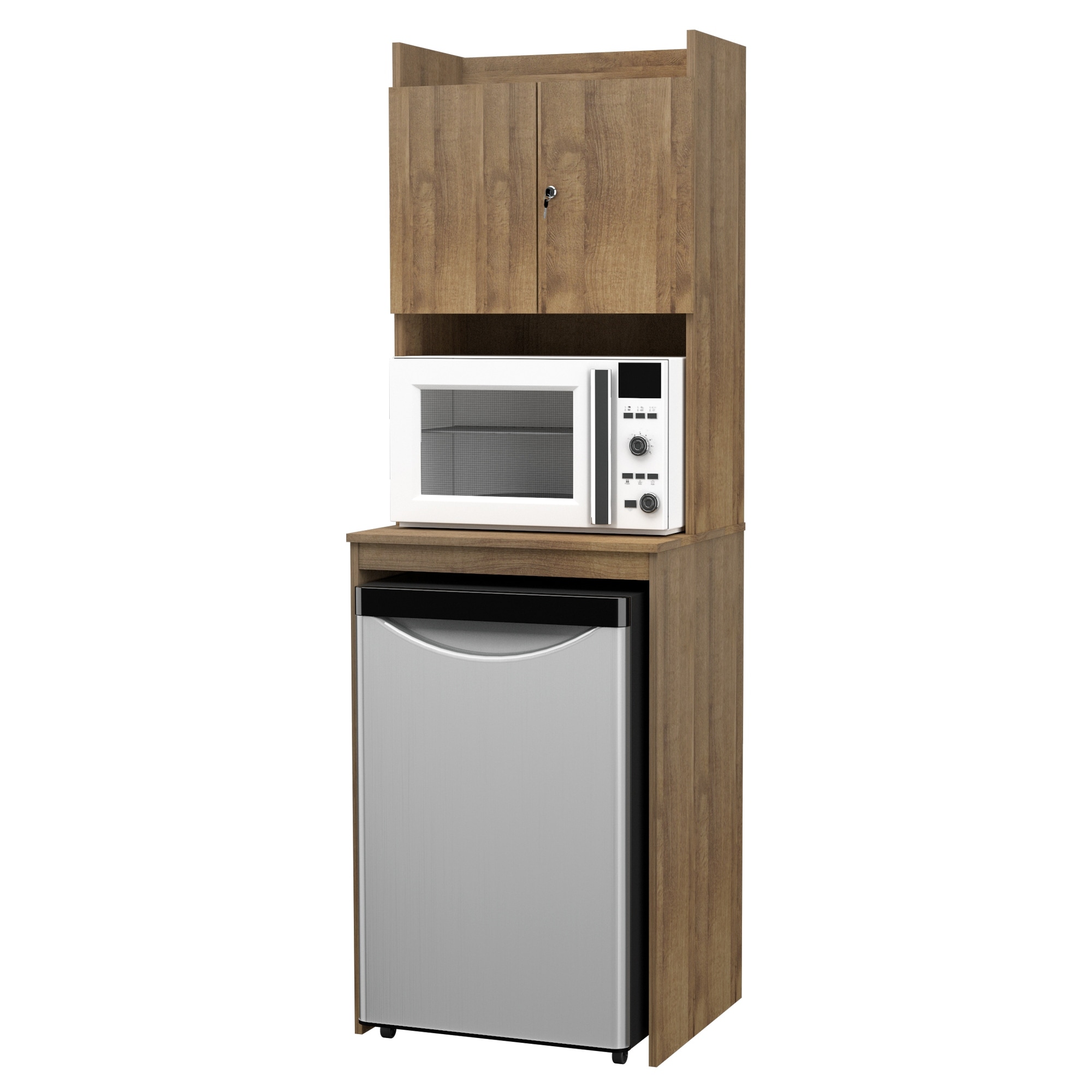 Inval America Mini Refrigerator-Microwave Storage Cabinet - Washed Oak