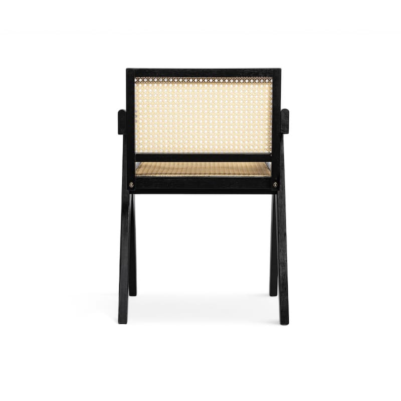 2-Piece Dining Room Arm Chairs Set with Square Rattan Backrest