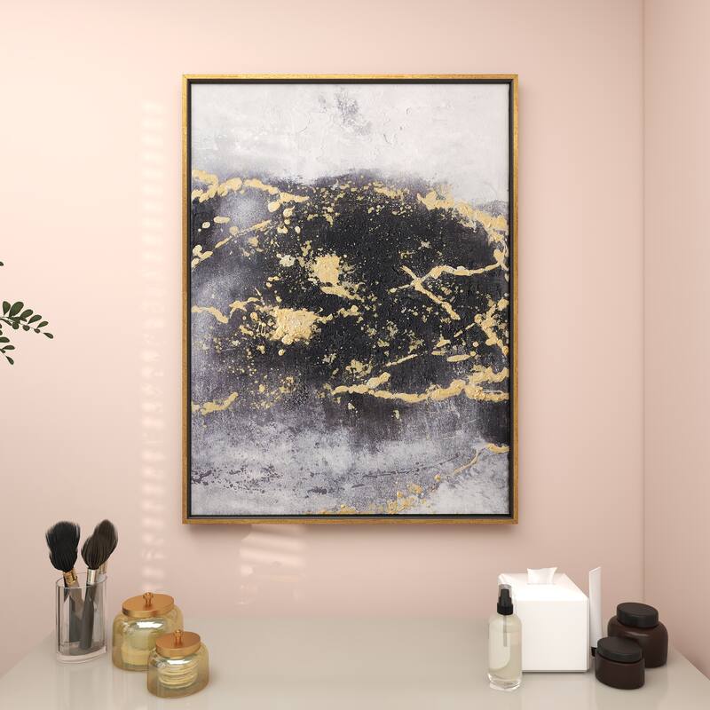 Canvas Leaf Living Room Framed Wall Art with Silver Frame