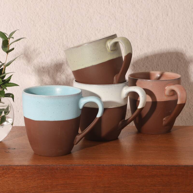 Gibson Elite William Crest 4 Piece Coffee Mug Set, 15oz Stoneware Cups, Reactive Glaze Finish, Round Large Coffee Mugs