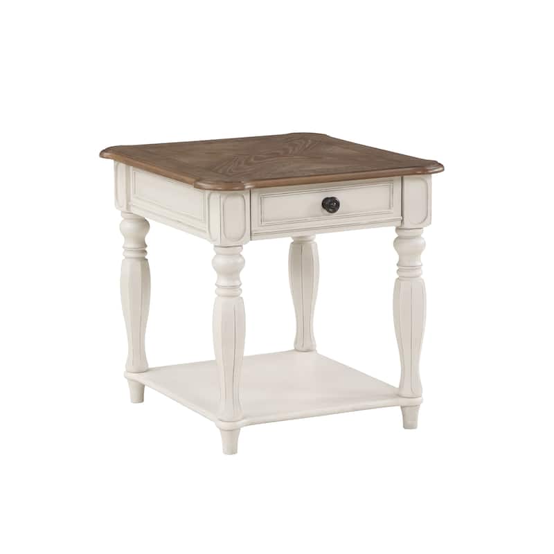 Vintage Style End Table In Oak & antique White Finish with Roman Column