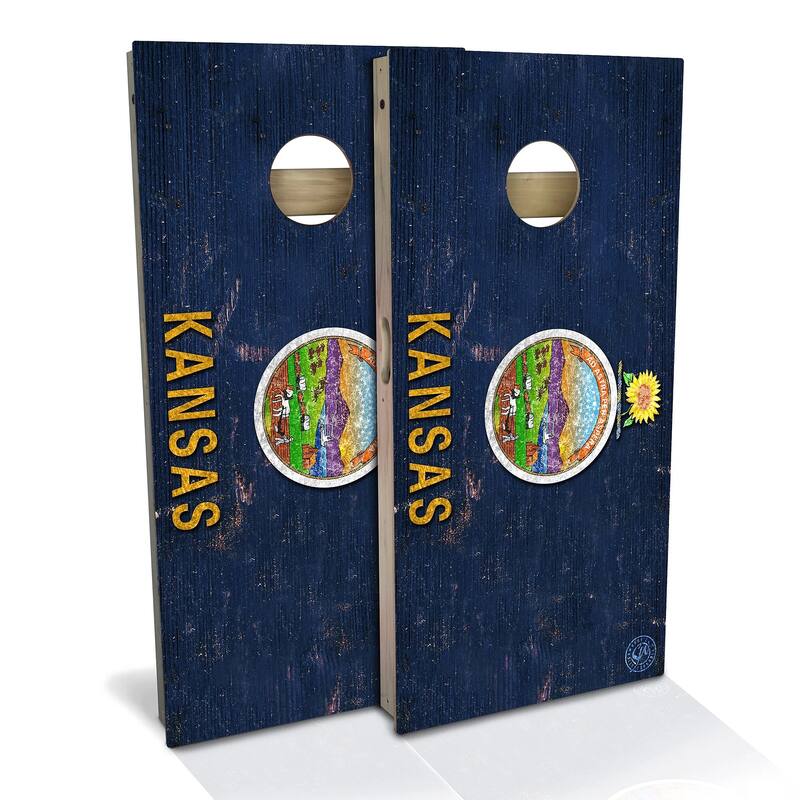 Kansas Flag Outdoor Cornhole Board Set - Premium 2x4 - NO Accessories