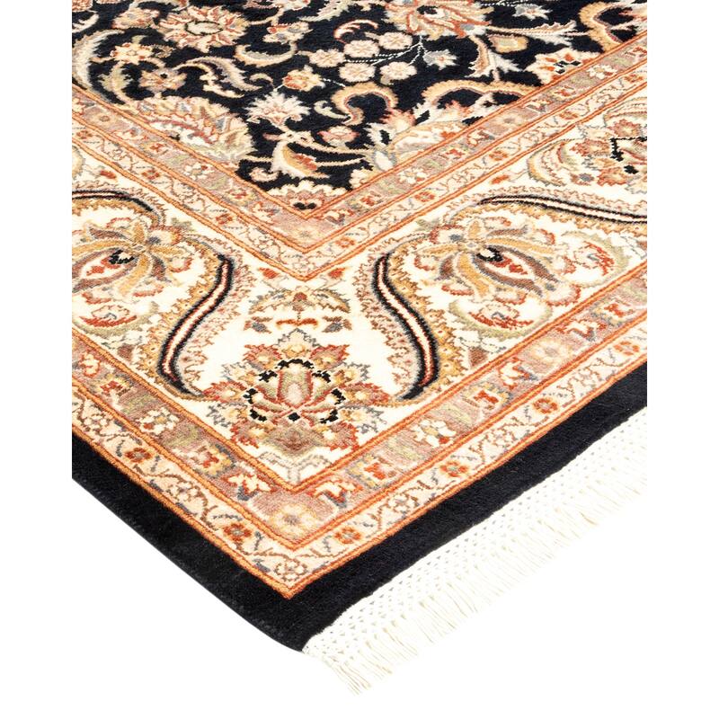 Overton Hand Knotted Wool Traditional Oriental Black Area Rug - 6' x 9'