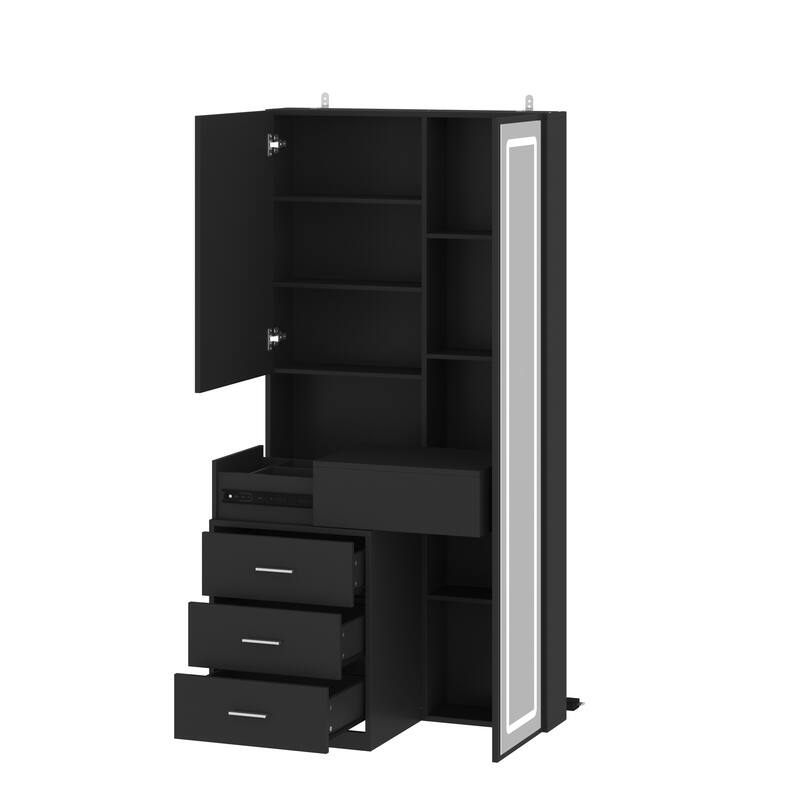 Sleek Storage Dresser with Ambient Mirror Lighting Makup Vanity Table