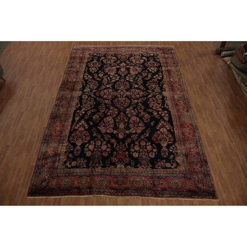 Hand Knotted Oriental 100% Wool Carpet Traditional Floral Navy Blue & Blues Sarouk Area Rug - 17' 3'' X 11' 4''