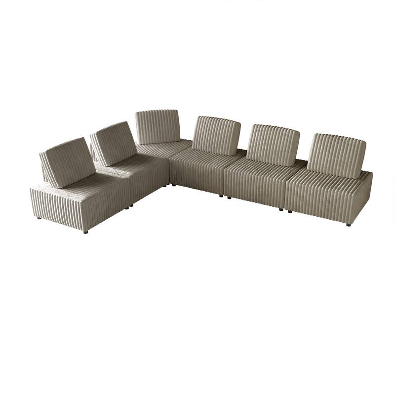 CraftPorch Luxurious Velvet Upholstered 5 Pieces Chair and Corner Seat - Beige - 6 Piece