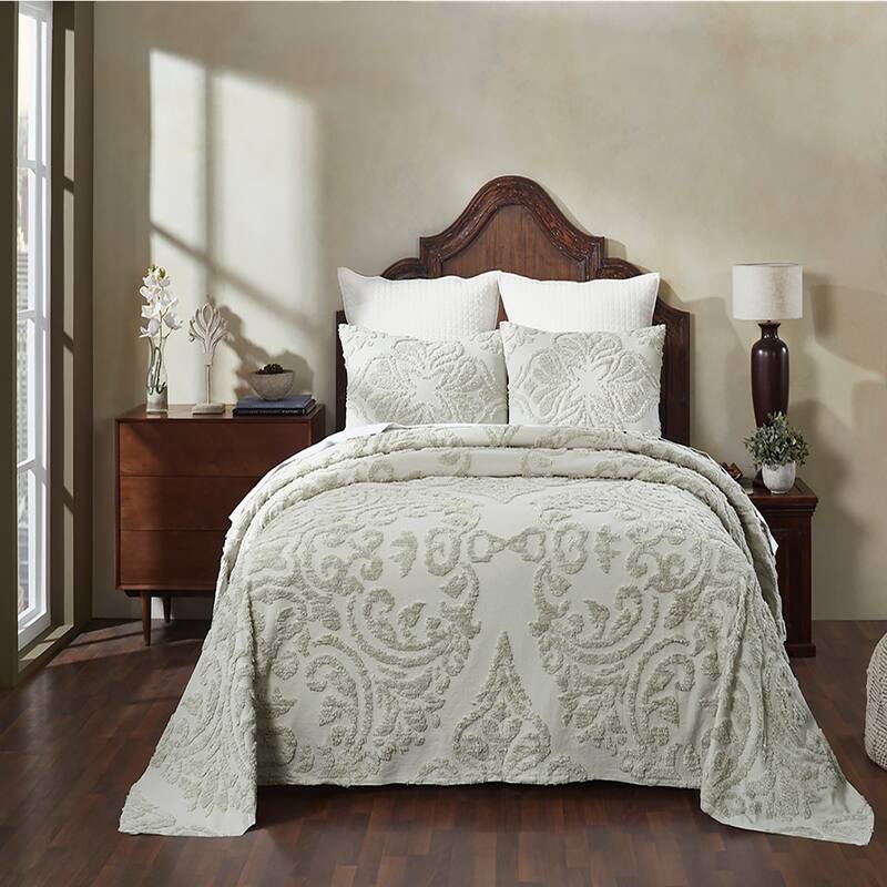 Better Trends Rylee Collection 100% Cotton Tufted Elegant and Floral Design Machine Washable Bedspread