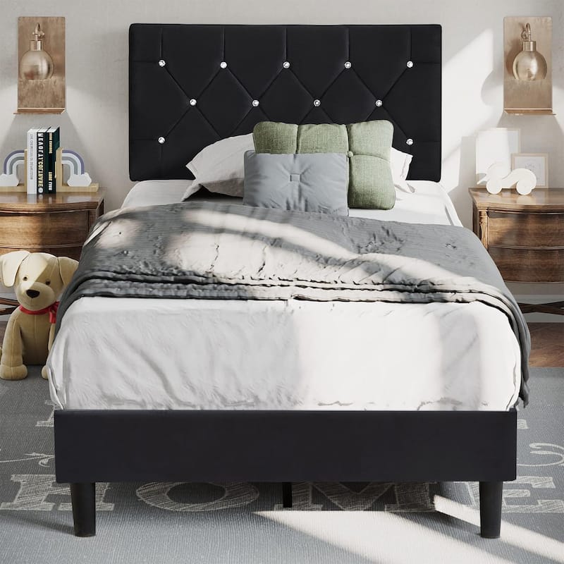 Javlergo Upholstered Beds With Diamond Tufted Headboard, Platform Bed Frame,