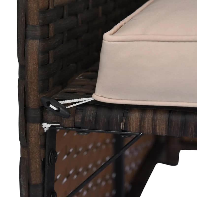 3PC PE Rattan Sectional Set, Chaise Loveseat Ottoman, Deep Cushion