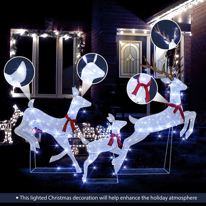 Gymax 3 PCS Christmas Lighted Reindeer Family Set w/255 Cold W/ LED - See Details
