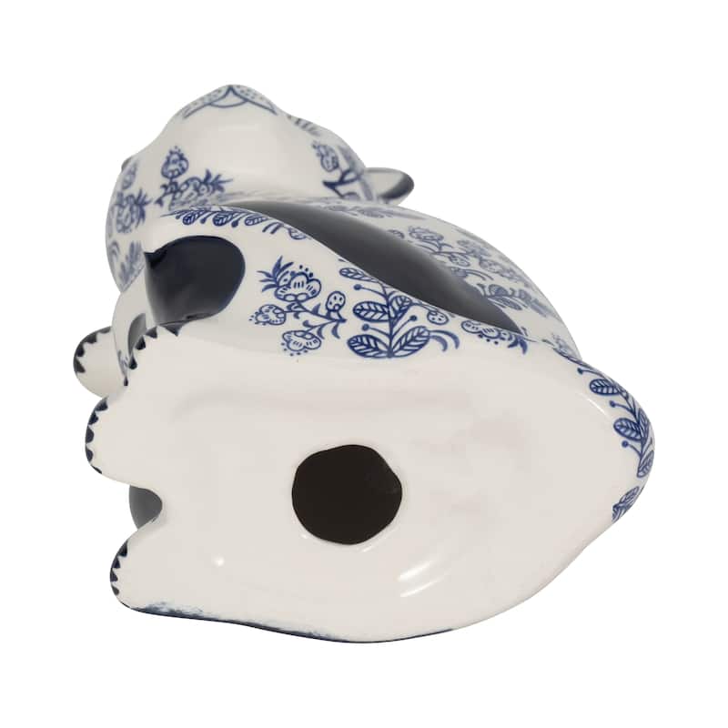 Ceramic Cat Sculpture Contemporary Vintage Style Chinoiserie Blue and White Floral Cat Statue Cat Lover