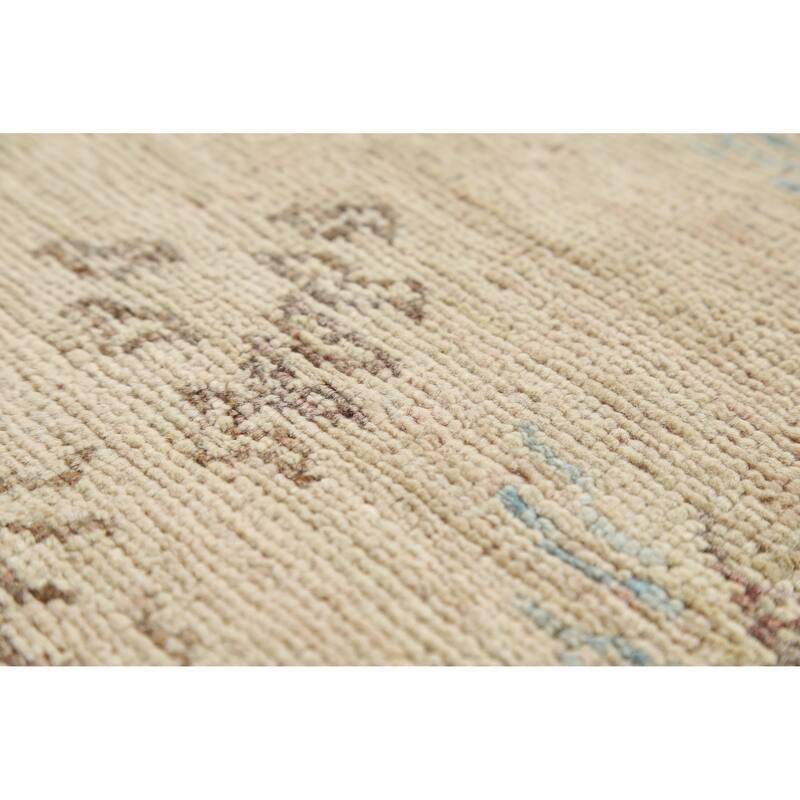 Hand Knotted Oriental 100% Wool Carpet Traditional Floral Beige & Ivories Art Deco Runner Rug - 14' 1'' X 4' 10''