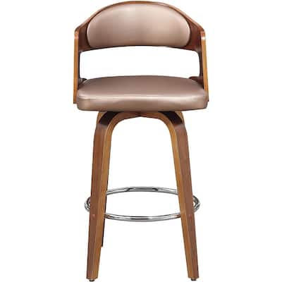 Wood and Faux Leather Copper Mid-Century 27-Inch Counter Seat Height Swivel Barstool