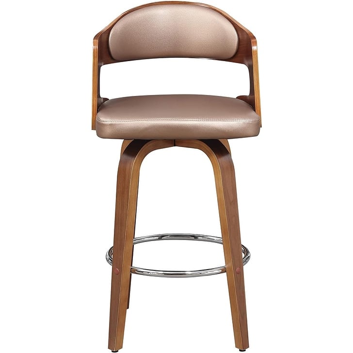 Wood and Faux Leather Copper Mid-Century 27-Inch Counter Seat Height Swivel Barstool