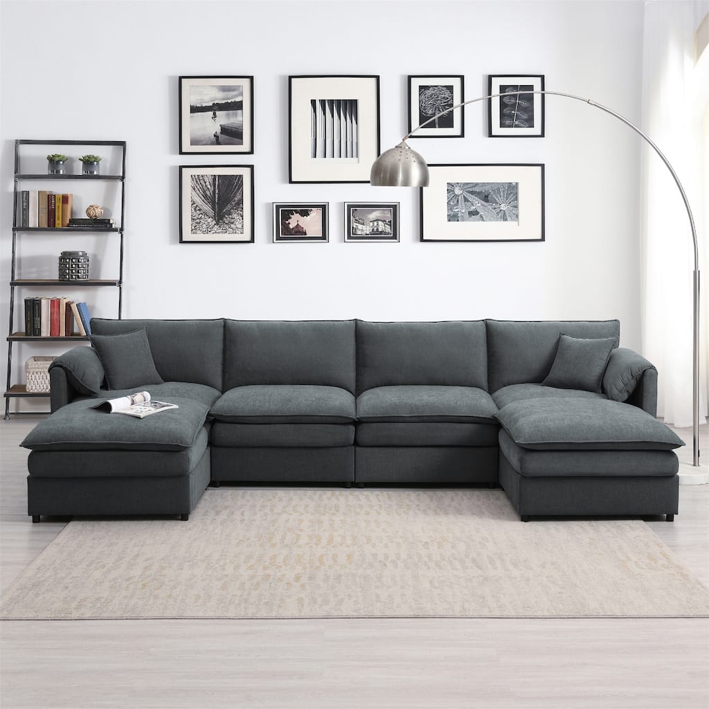 134*66" Chenille Modular Sectional Sofa