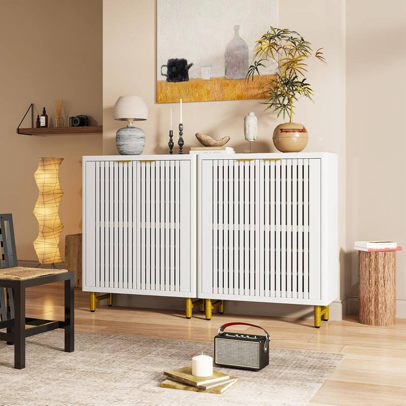 Wooden Bathroom Floor Cabinet, Adjustable Shelves Large Storage Sideboard Accent Cabinet for Bathroom Kitchen Living Room