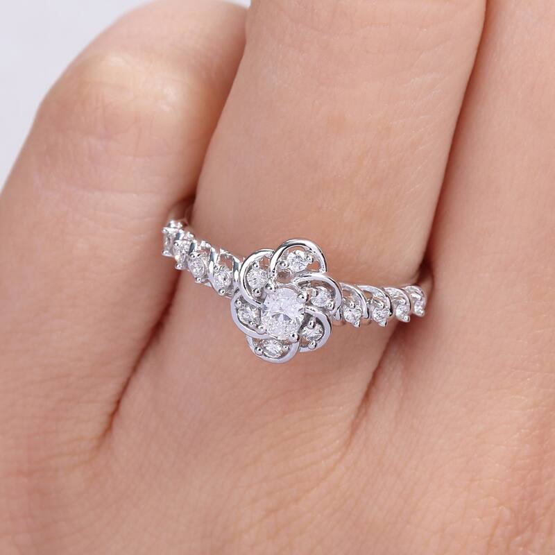 Miadora 1/3ct TDW Oval-cut Diamond Spiral Floral Engagement Ring in 14k White Gold
