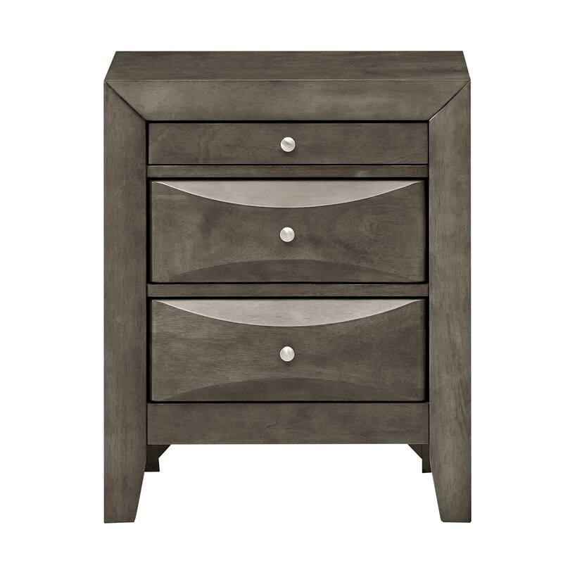 3-Drawer Gray Nightstand with Dovetail Front and Back, 28 Inch Classic Wooden Bedroom Bedside Storage