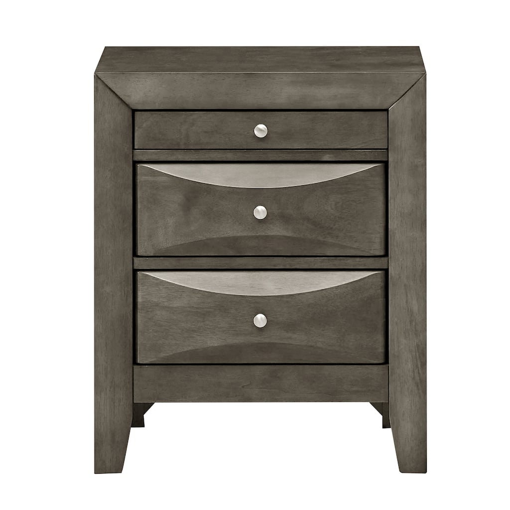 3-Drawer Gray Nightstand with Dovetail Front and Back, 28 Inch Classic Wooden Bedroom Bedside Storage