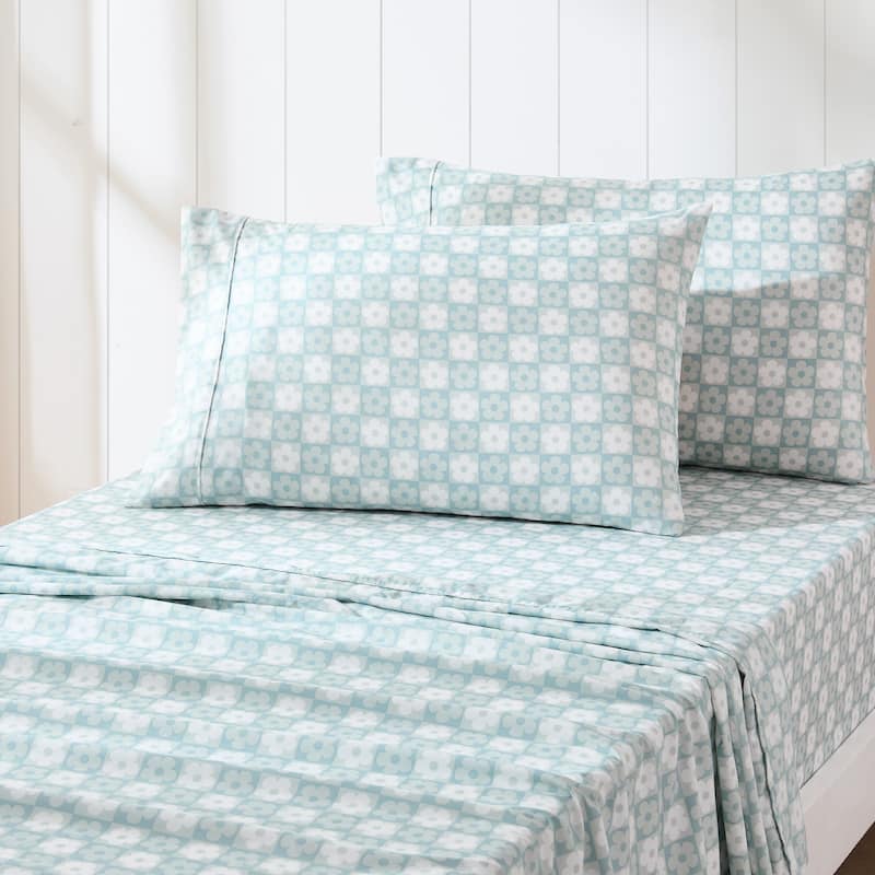 Lush Decor Daisy Checkered Aqua Sheet Set