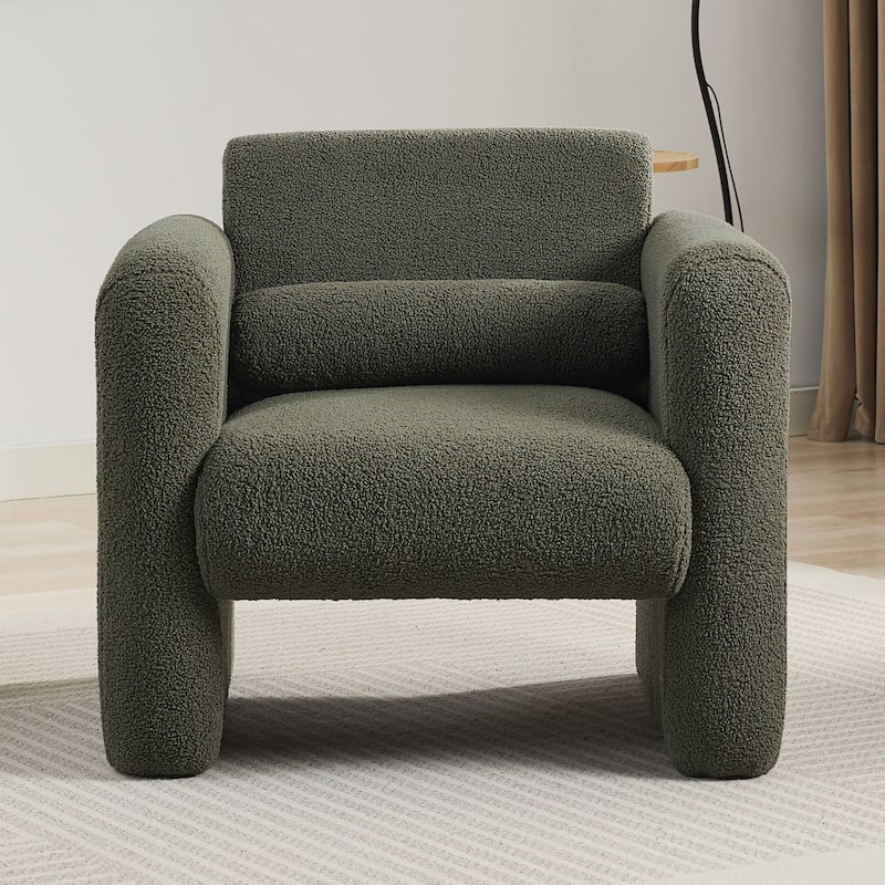Modern Accent Chair Lambskin Sherpa Fabric Upholstered Comfy Reading Arm Chair Soft Padded with Back and Pillow for Living Room