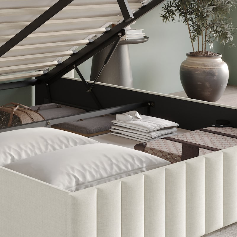 CraftPorch Minimalist Wingback Platform Lift Up Storage Bed