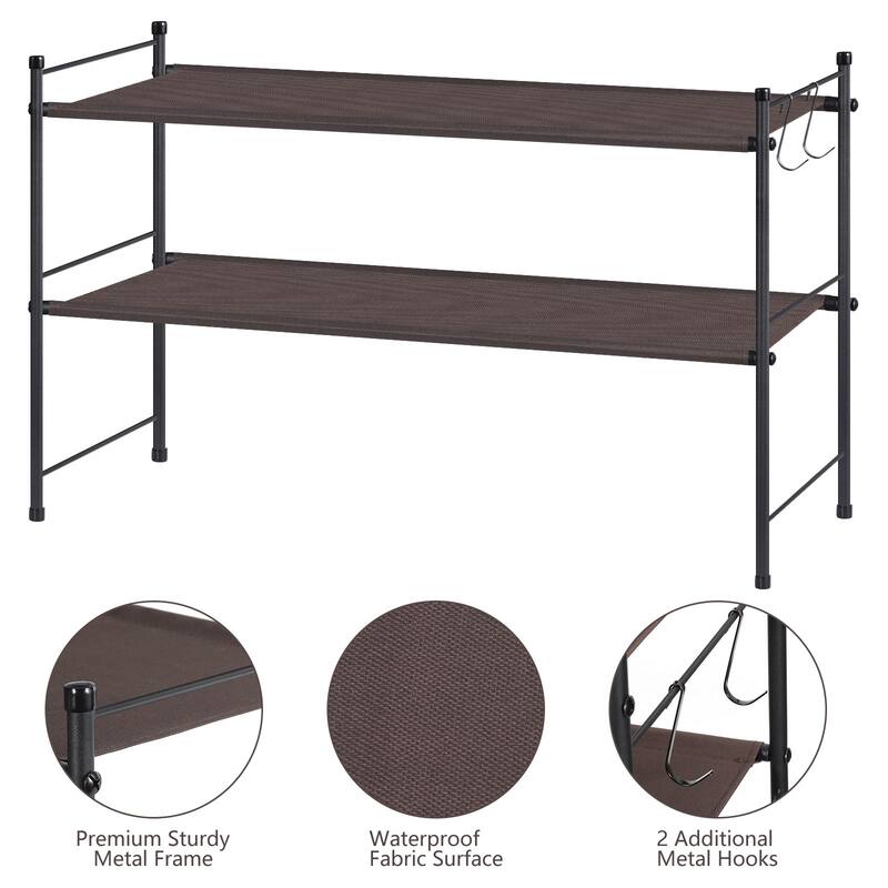 Freestanding Sturdy Fabric Shoe Rack Organizer with 2 Metal Hooks, Bronze