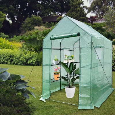 GZMR 2 Tier 8 Shelves Mini Walk-in Portable Plant Gardening Greenhouse