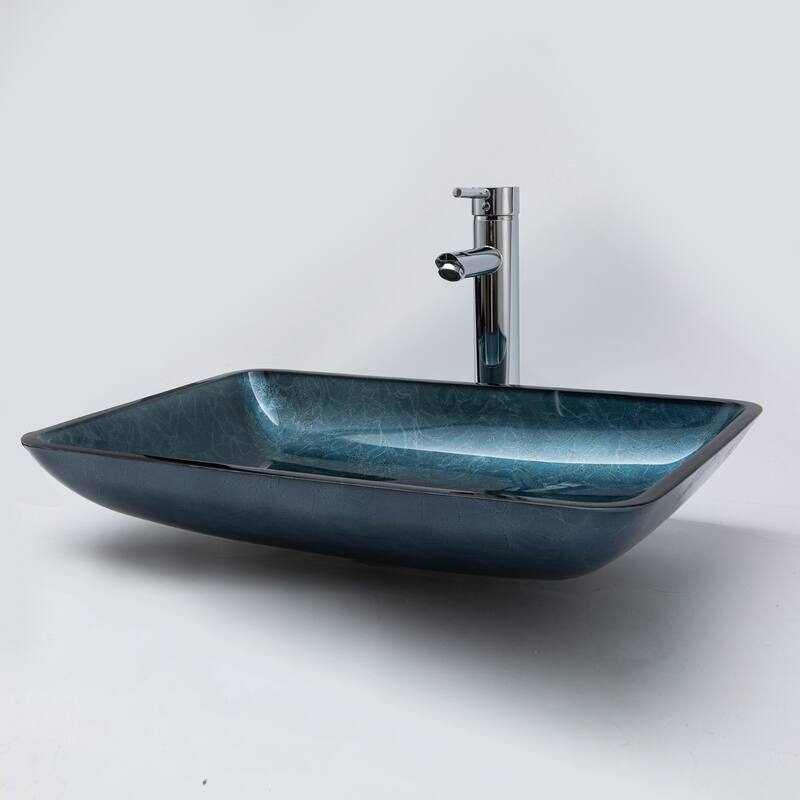 Vinnova Glass Rectangular Vessel Bathroom Sink without Faucet