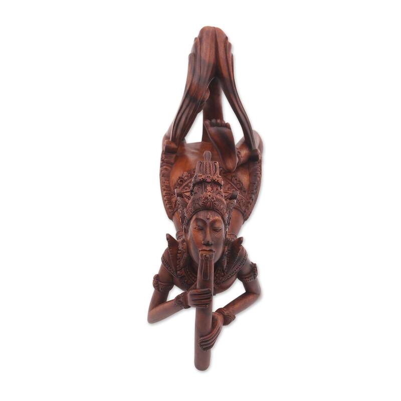 Handmade Flute Player Wood statuette (Indonesia) - 51 x 31 x 27