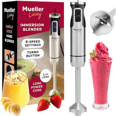 MuellerLiving Immersion Blender - 8 Speed Stainless Steel Electric Hand Blender, Emulsion Blender Stick with Turbo Mode
