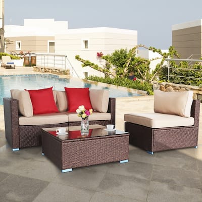 Outdoor 4-Piece Wicker Sectional Sofa Patio Conversation Set