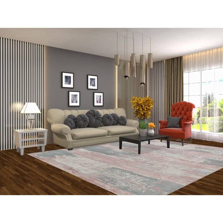 Multi-Color Modern Abstract Area Rug Hand-Knotted Wool Carpet - 8'0"x 9'10"