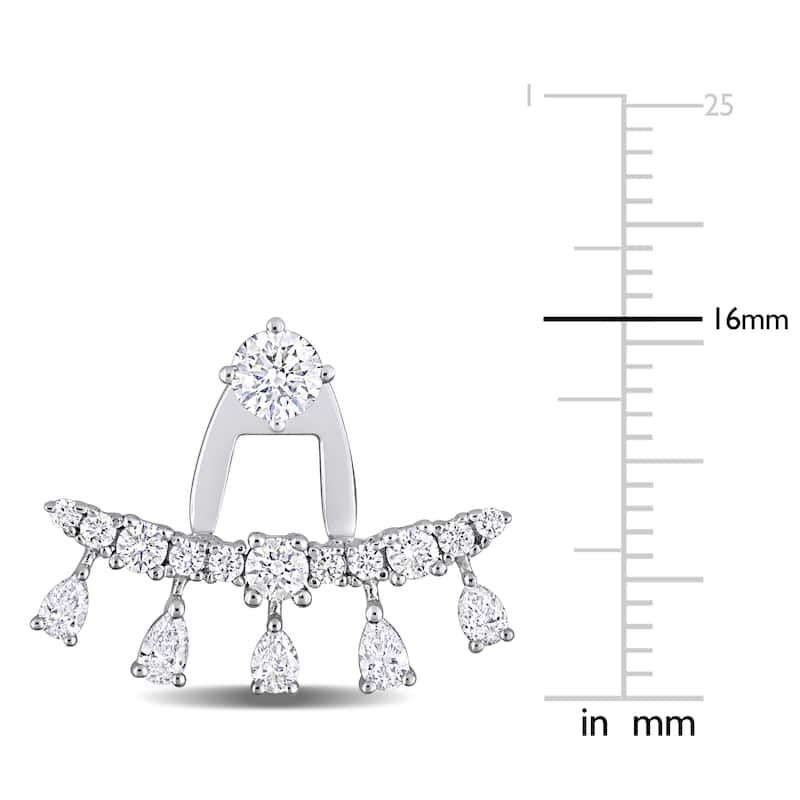 Miadora 1 3/5ct TDW Pear and Round-Shaped Diamonds Front Back Earrings 14k White Gold