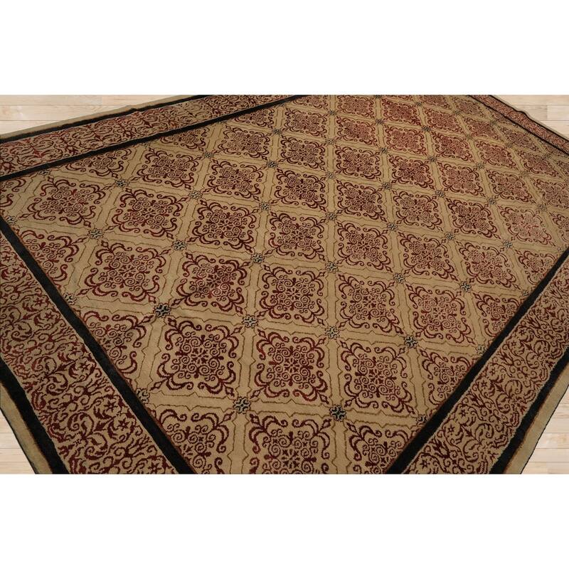 8x12'9'' Tibetano Hand Knotted Wool Beige Botanical Tibetan Patterned Area Rug - 8' x 12' 9''
