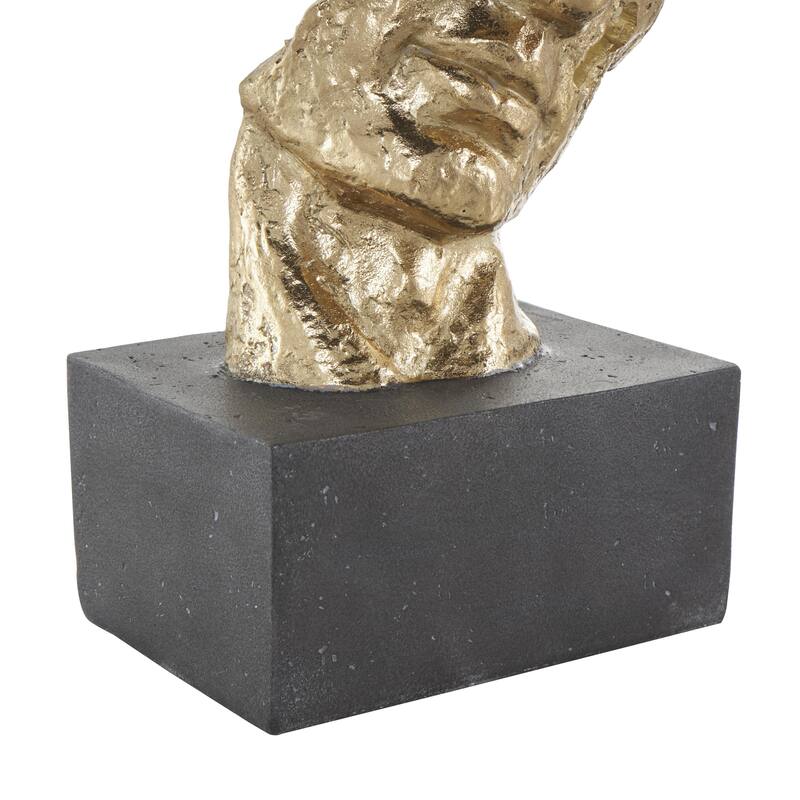 Polystone Mask Stacked Face Cutout Decorative Sculpture with Black Block Base - Gold - Roche River Decor