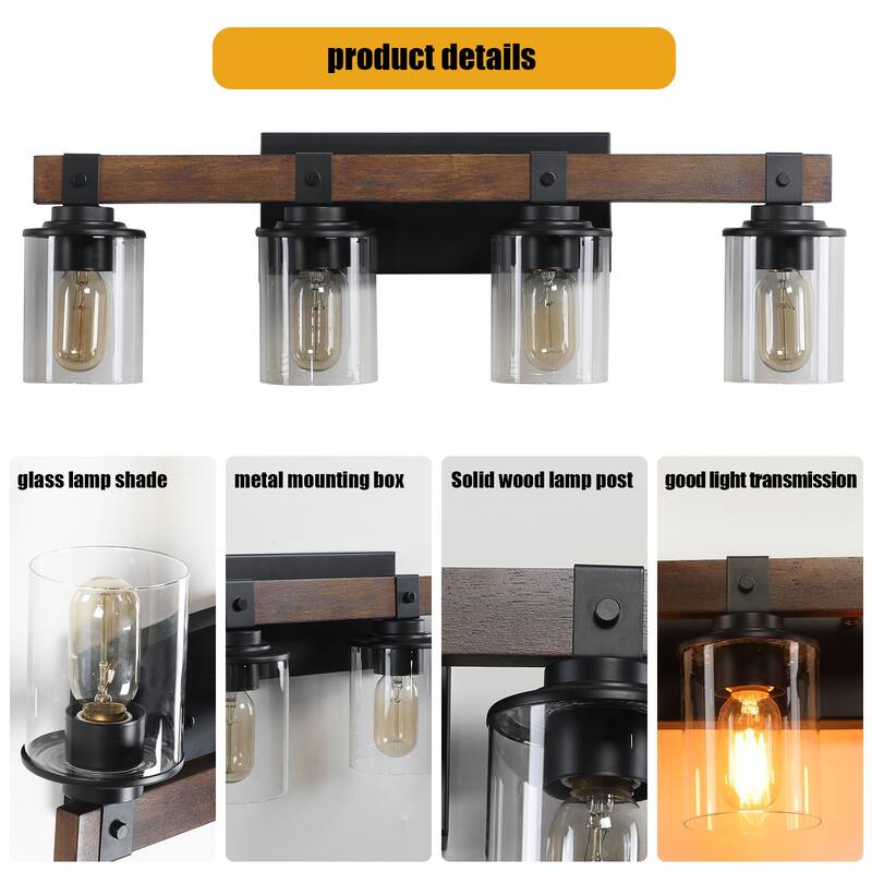 4-Lights Farmhouse Vanity Lights Fixture Rustic Bathroom Light Fixture Bathroom Sconce