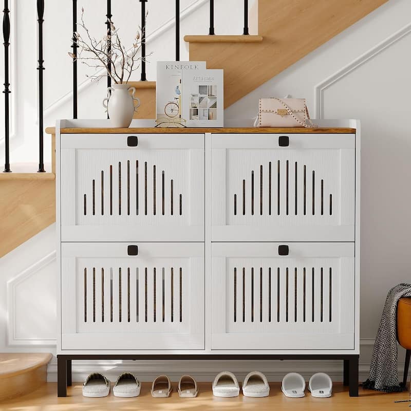 Freestanding 4 Flip Drawer Shoe Cabinet Organizer for Entryway, Hallway, Living Room - White