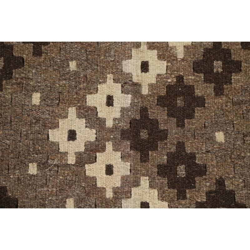 Brown Geometric Kilim Oriental Area Rug Flatweave Wool Carpet - 3'5"x 4'11"