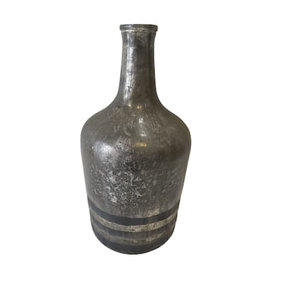 Etched Glass Tabletop Bottle Vase - 14.5" - Silver and Gray
