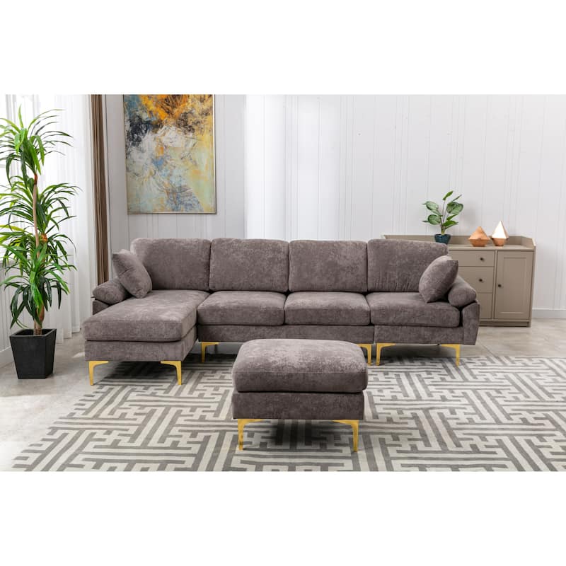 LShaped Living Room Sectional Sofa, Convertible Modular Sofa with Gold