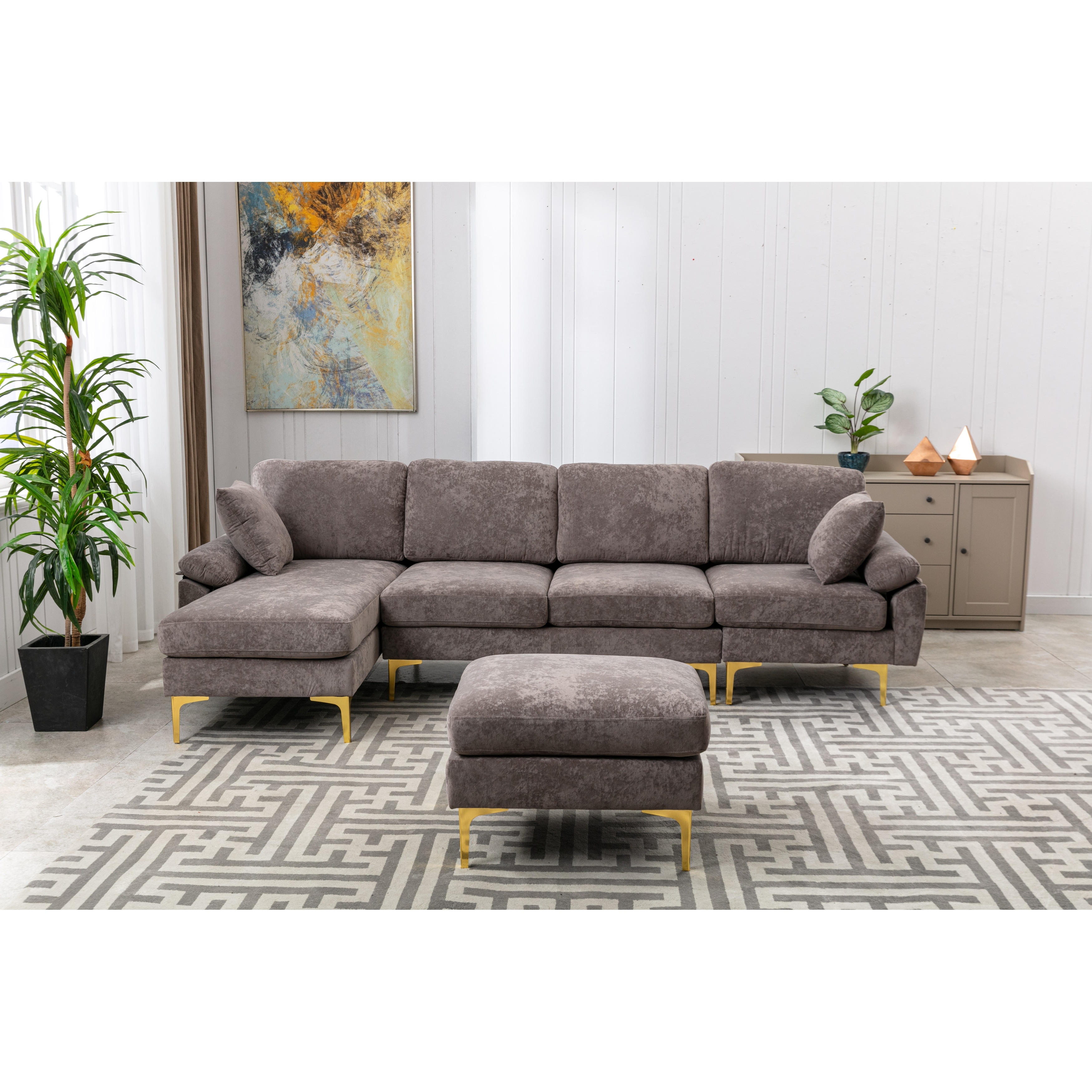 U Shaped Sectional Sofa Upholstered Lounge Couch Washable Covers