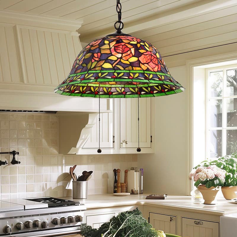 Tiffany-style Southern Belle Rose Hanging Lamp