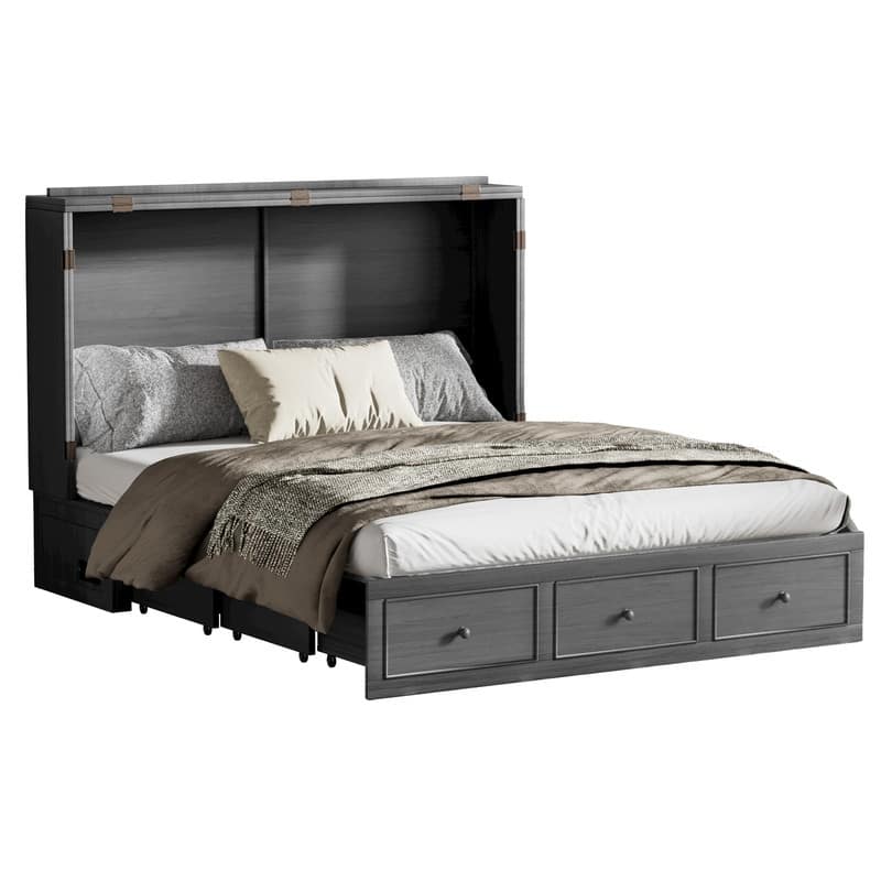 Mixoy Murphy Bed with Foldable Mattress,Modern Cube Cabinet Bed with Storage Drawer & USB Charging Station