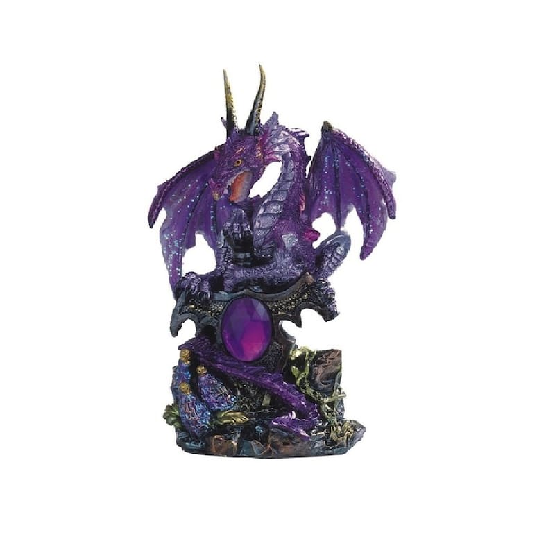 Q-Max 6"H Purple Dragon with Gem Statue Fantasy Decoration Figurine