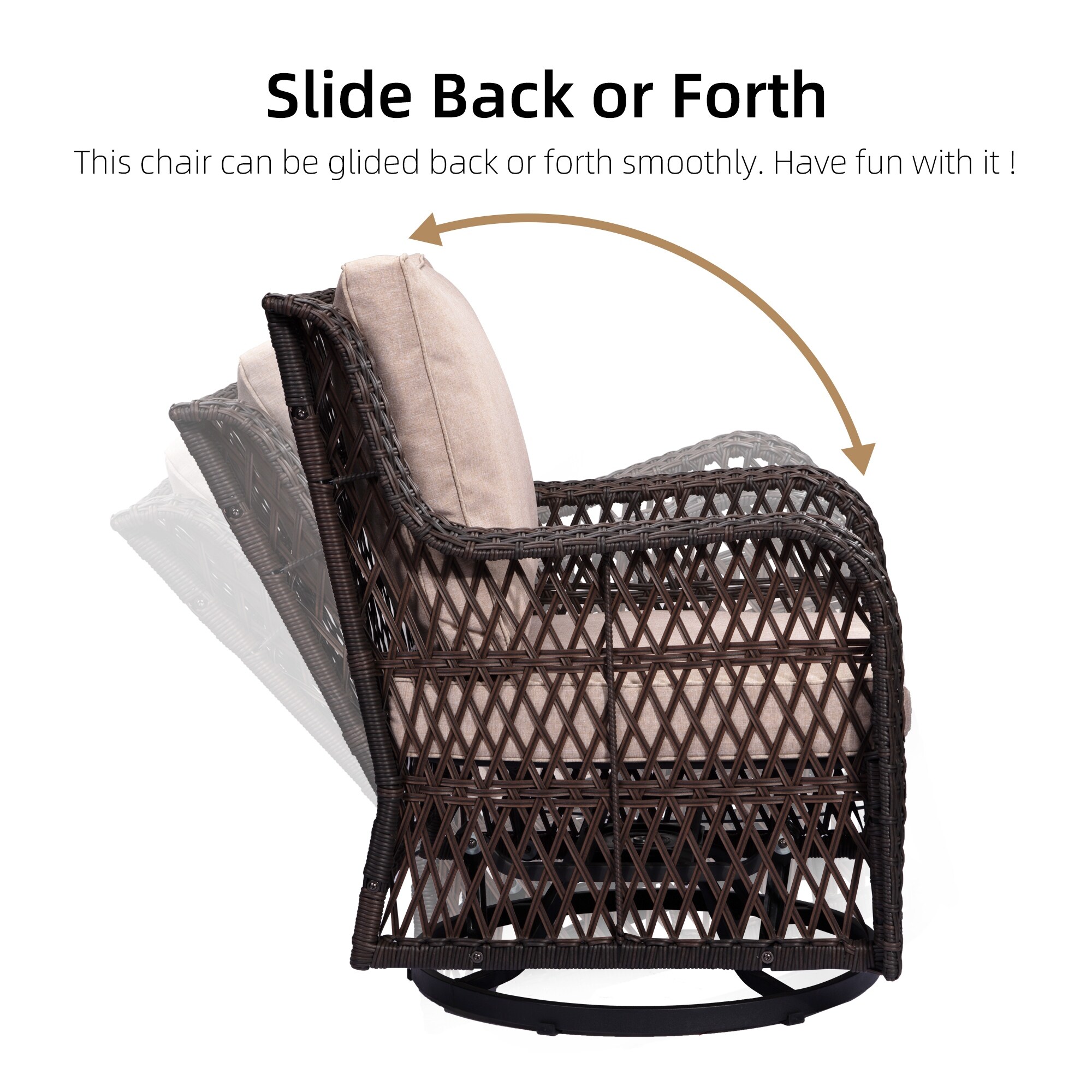 Outdoor Rotatable Wicker Glider Swivel Club Chairs with Cushions