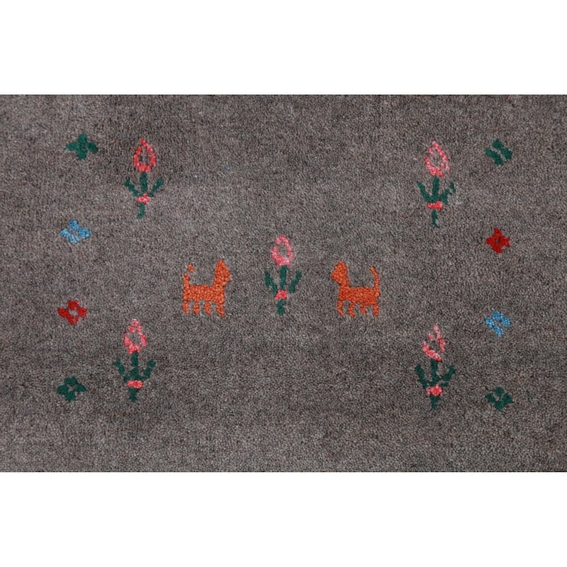 Hand Knotted Oriental 100% Wool Carpet Tribal Tribal Greys & Charcoal Gabbeh Area Rug - 12' 5'' X 9' 3''